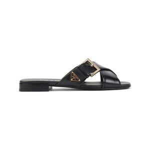Prada Black Leather Sandals With Crisscross Straps - NWT